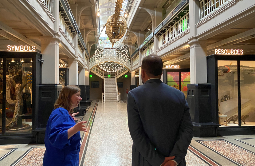 James Daly is shown some of the open exhibits at the Manchester Museum by George Young, Head of Exhibitions and Collections