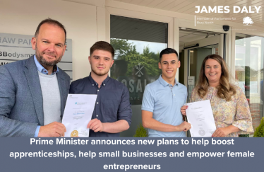 James Daly welcomes reforms to apprenticeships, small businesses and women entrepreneurs 
